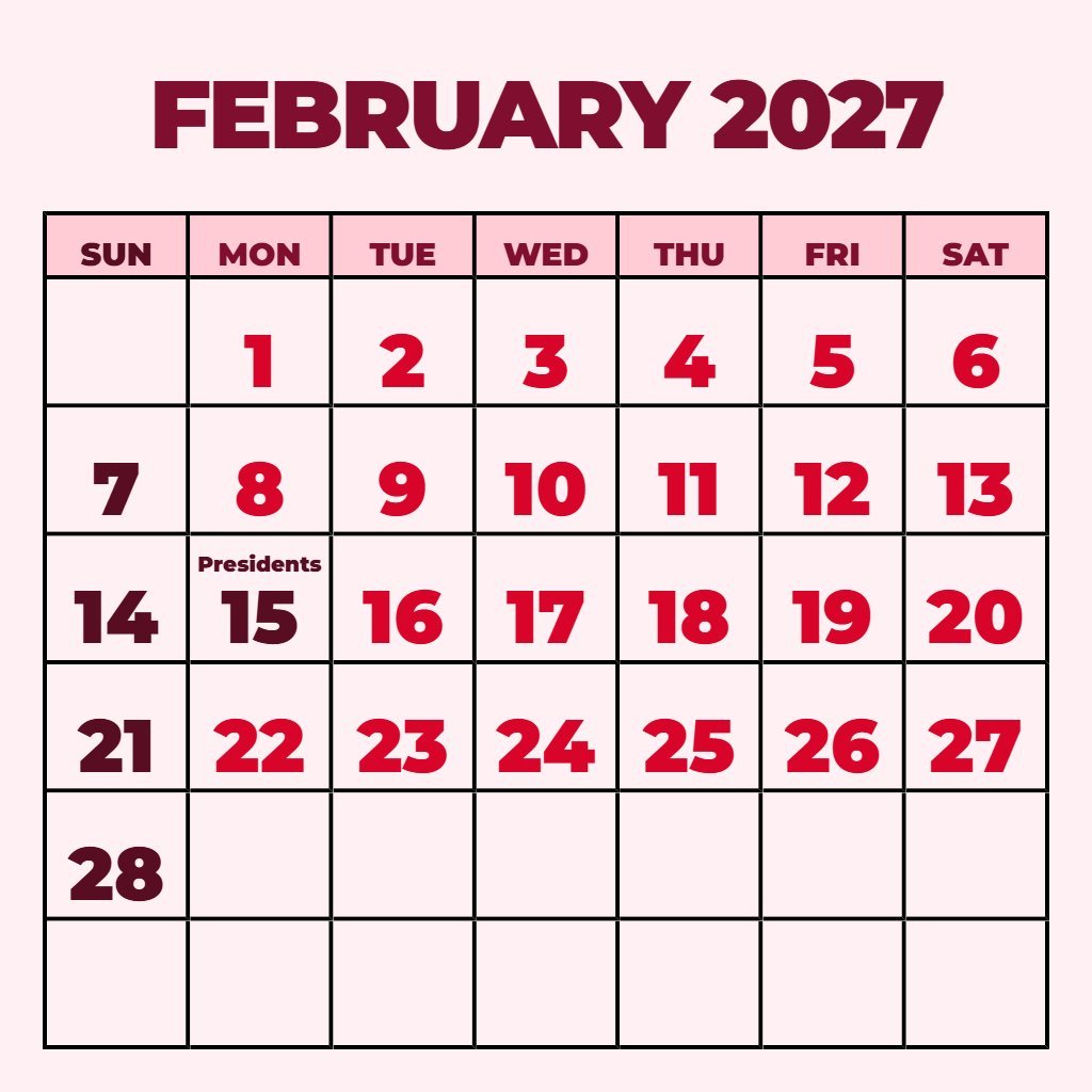 Editable Blank February 2027 Calendar Printable Free Pdf Planning PDF Download