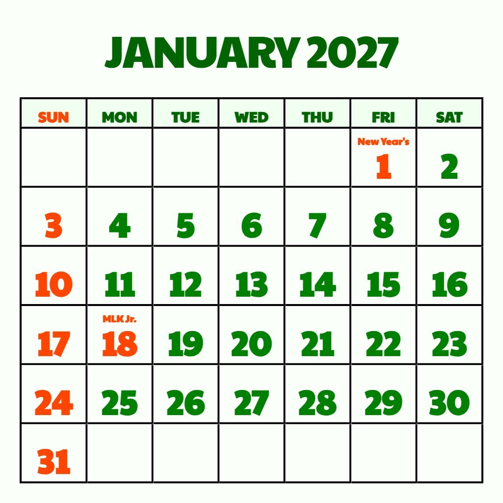 Free Blank January 2027 Calendar Printable Pdf Notes PDF Download