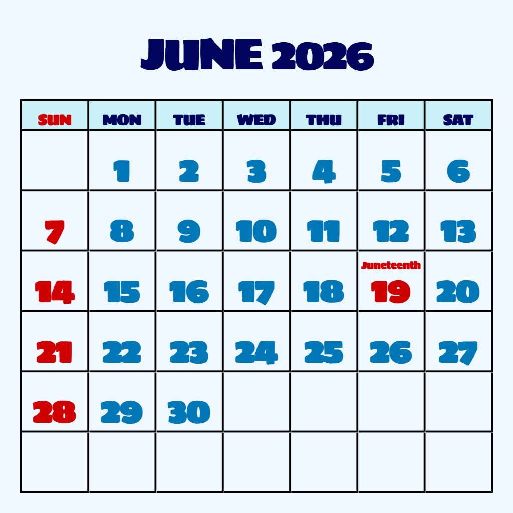Cute Blank June 2026 Calendar Printable Wallpaper PDF Download