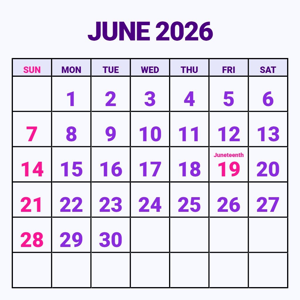 Custom Blank June 2026 Calendar Printable Pdf Planning PDF Download
