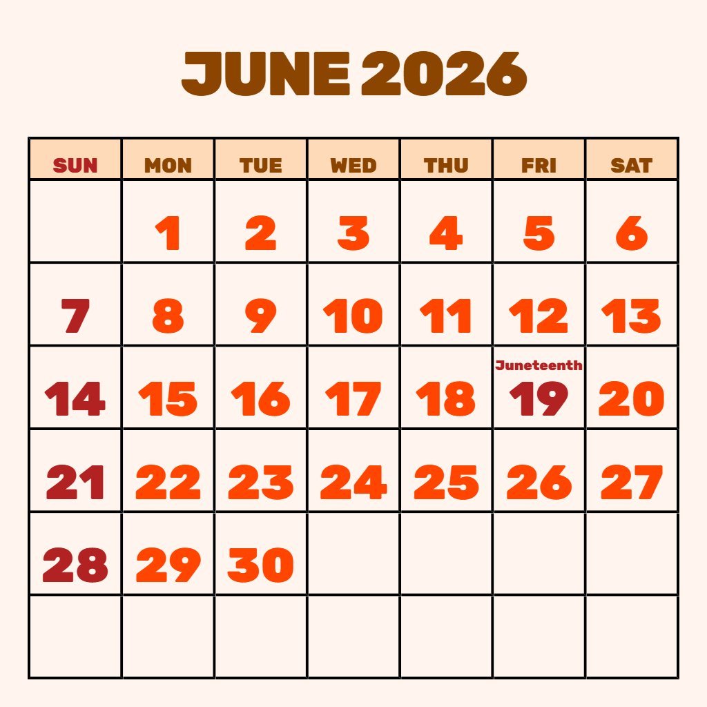 Custom Blank June Calendar 2026 Printable Schedule PDF Download