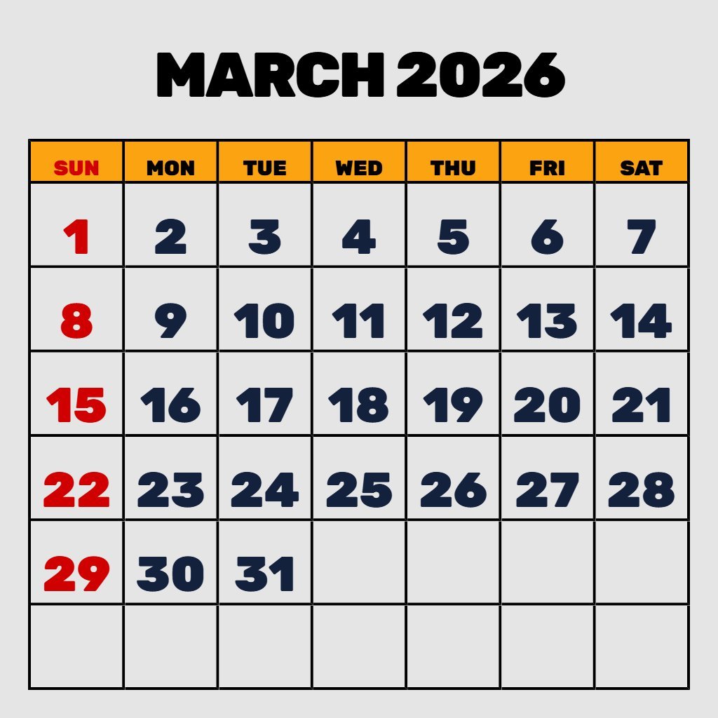 Custom Blank March 2026 Calendar Printable Wallpaper PDF Download Custom Blank March 2026 Calendar Printable Wallpaper PDF Download