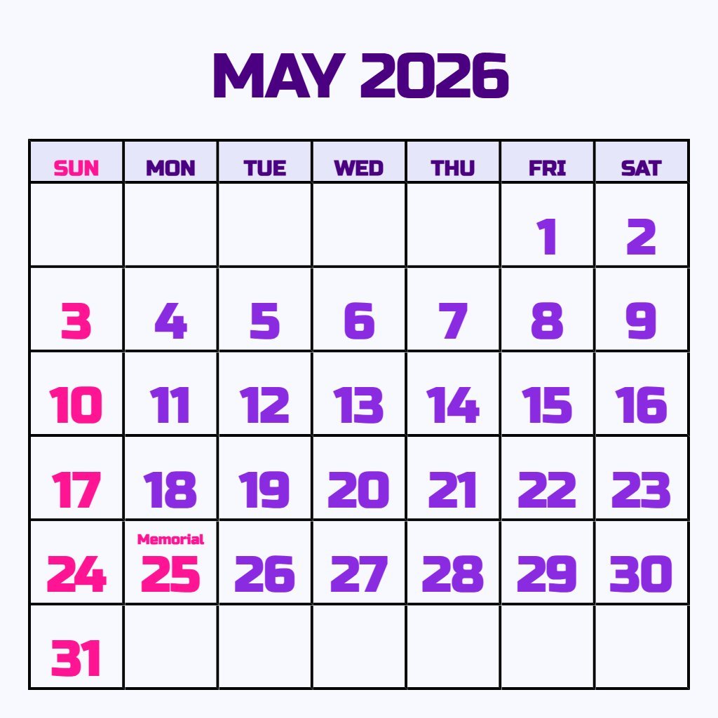 Custom Blank May 2026 Calendar Printable Wallpaper PDF Download Custom Blank May 2026 Calendar Printable Wallpaper PDF Download