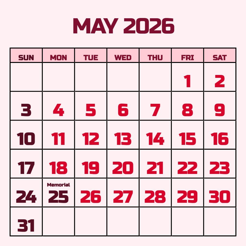 Custom Blank May 2026 Calendar Printable Planning PDF Download Custom Blank May 2026 Calendar Printable Planning PDF Download