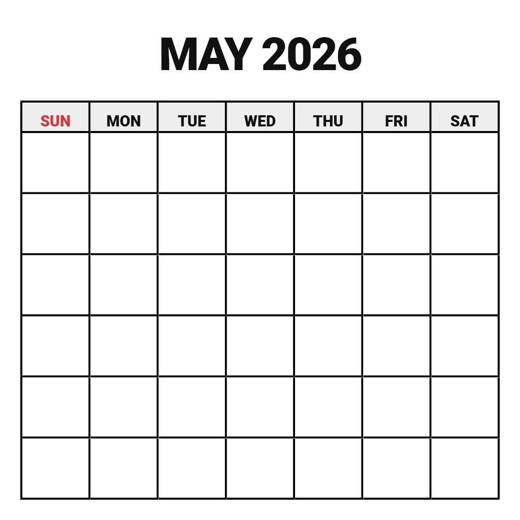 Blank May 2026 Calendar Printable PDF Download Blank May 2026 Calendar Printable PDF Download