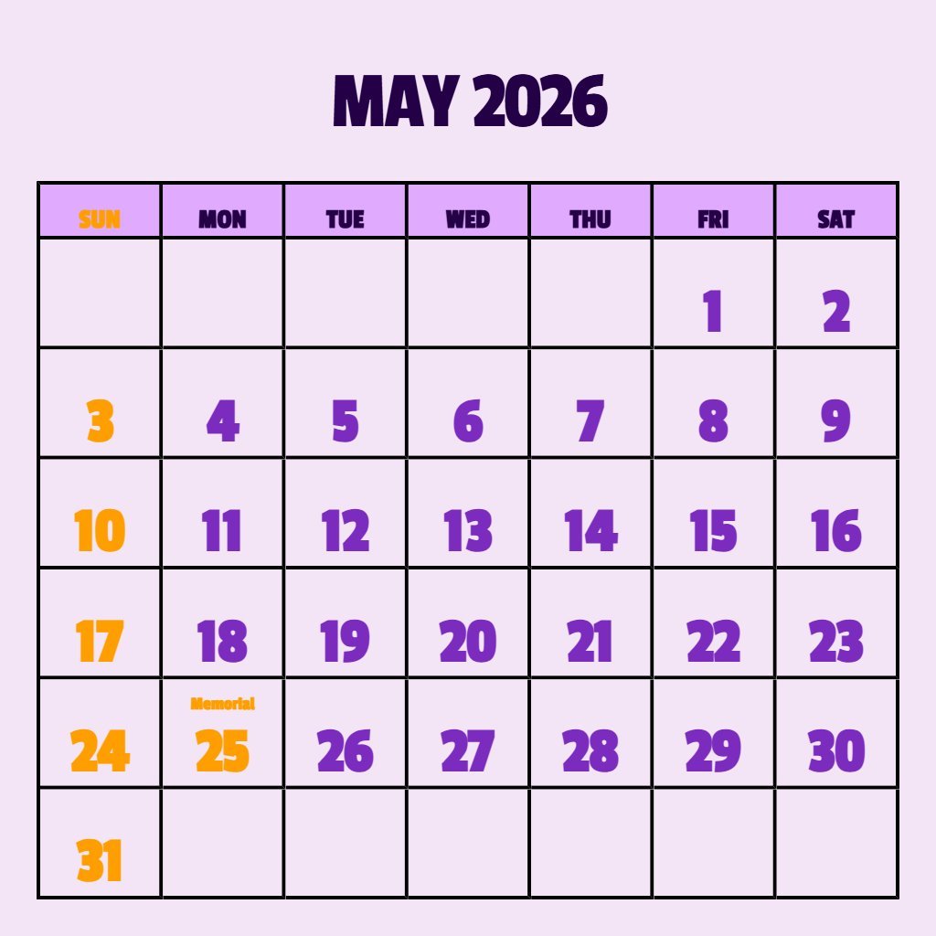 Cute Blank May 2026 Calendar Printable Pdf Planning PDF Download
