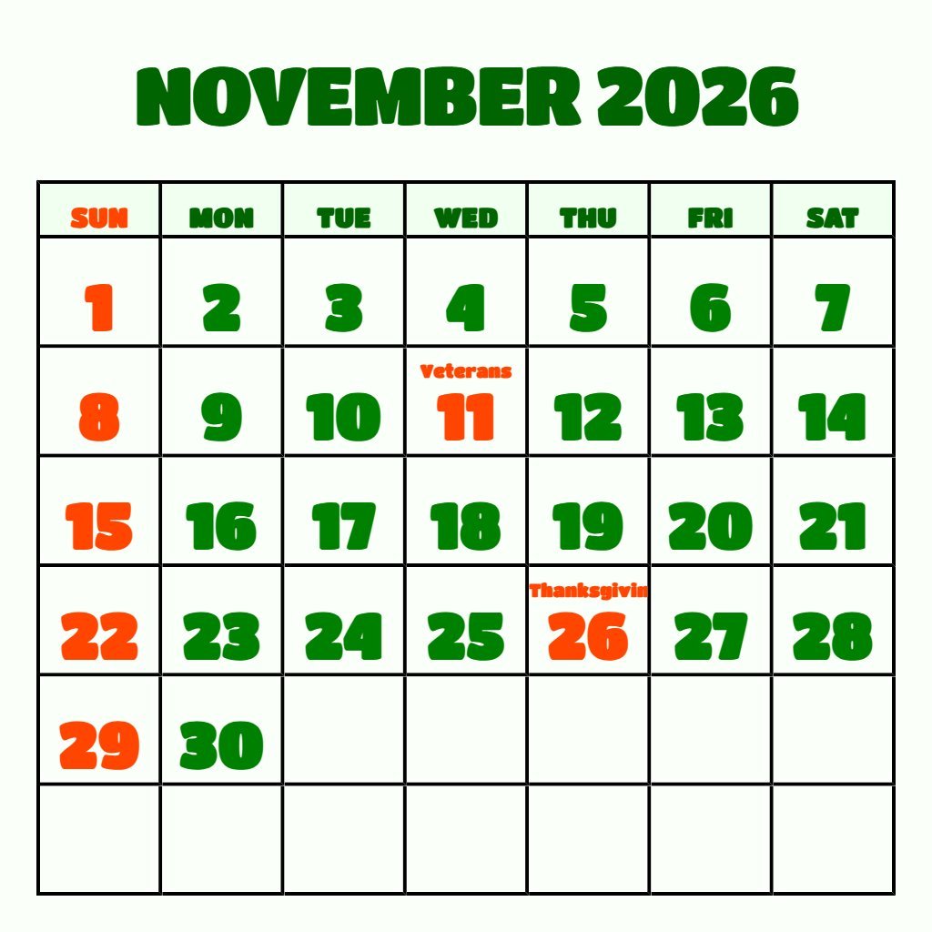 Free Blank November 2026 Calendar Printable Pdf Schedule PDF Download