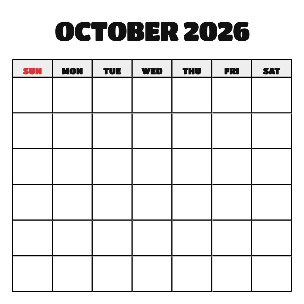 Blank October 2026 Calendar Printable PDF Download