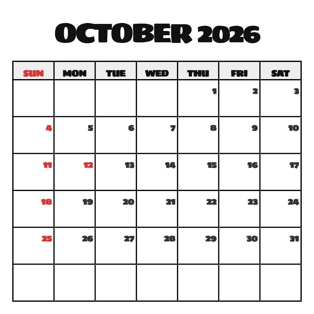 Editable Blank October 2026 Calendar Printable Pdf Wallpaper PDF Download