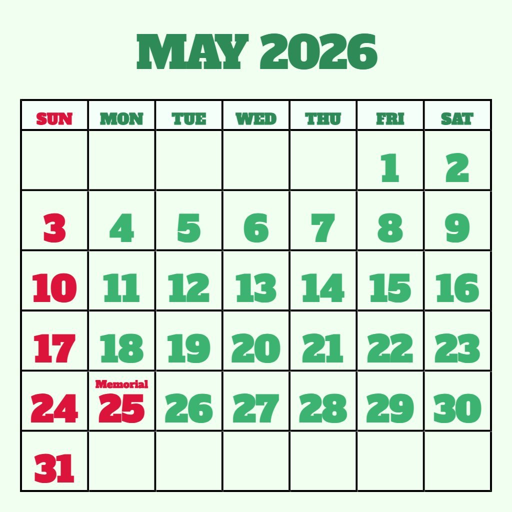 Cute Blank Printable Calendar May 2026 Wallpaper PDF Download