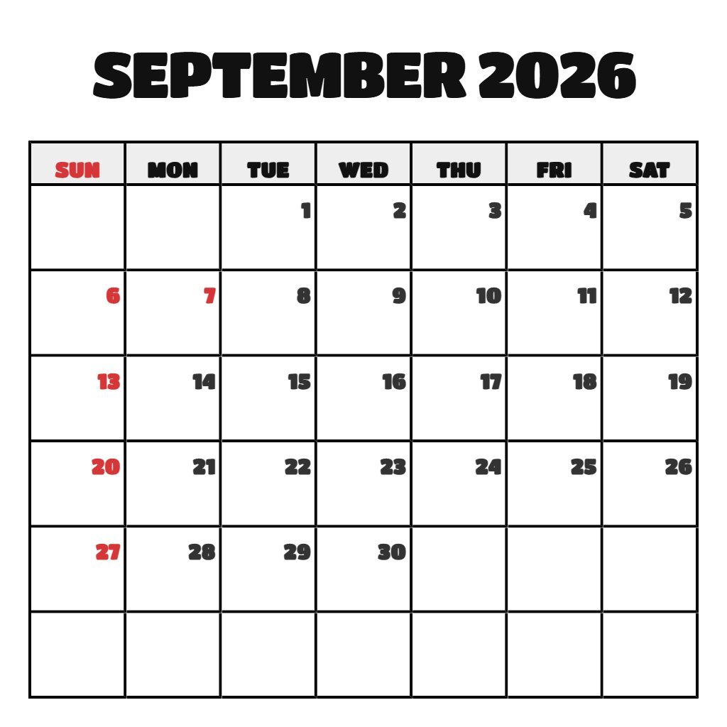 Free Blank September 2026 Calendar Printable Notes PDF Download Free Blank September 2026 Calendar Printable Notes PDF Download