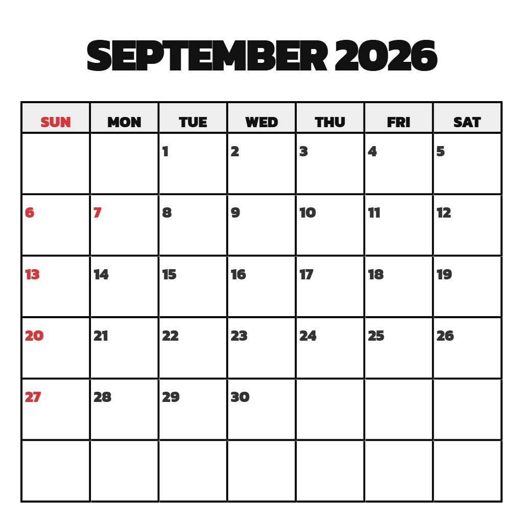 Cute Blank September 2026 Calendar Printable Schedule PDF Download Cute Blank September 2026 Calendar Printable Schedule PDF Download