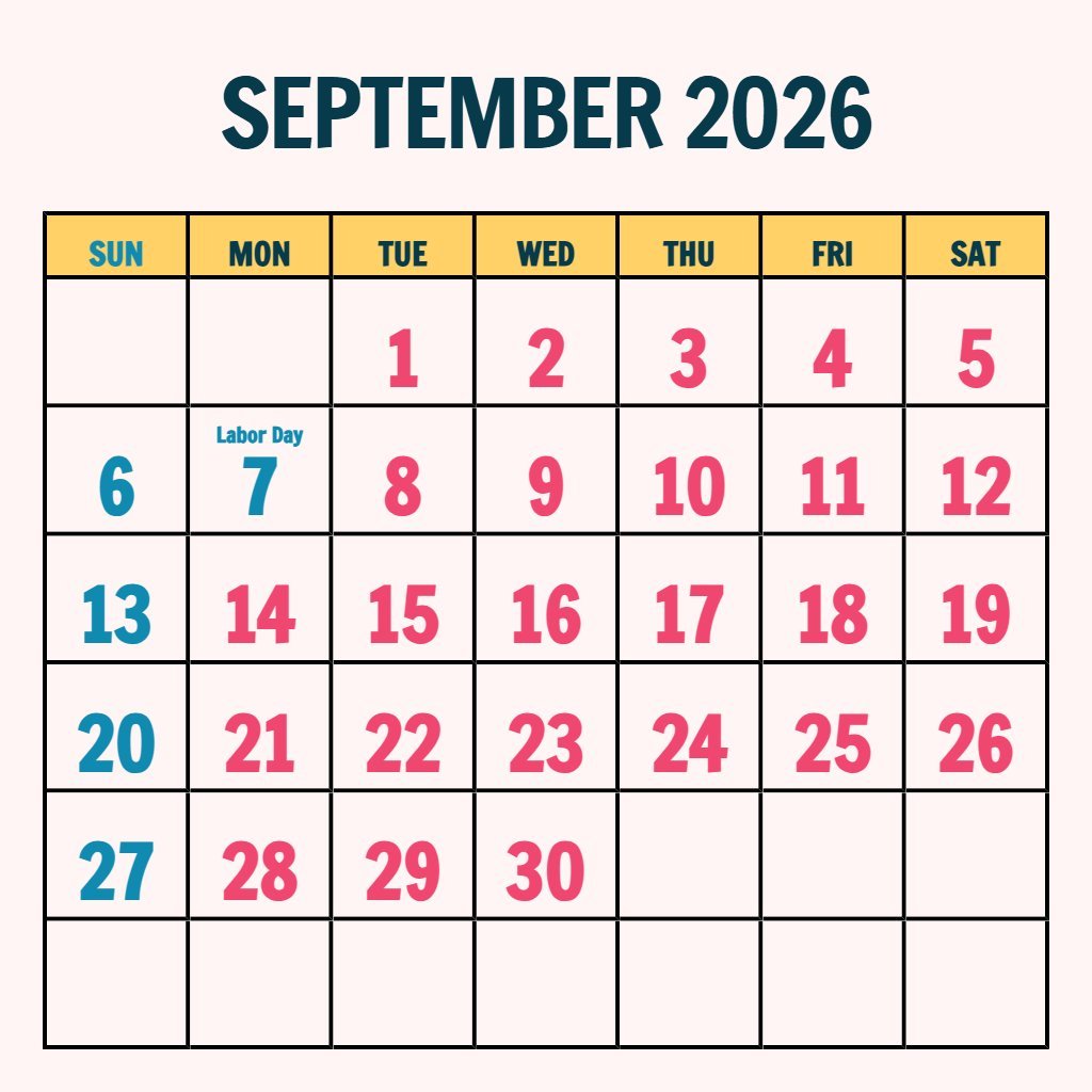 Free Blank September 2026 Calendar Printable Schedule PDF Download Free Blank September 2026 Calendar Printable Schedule PDF Download