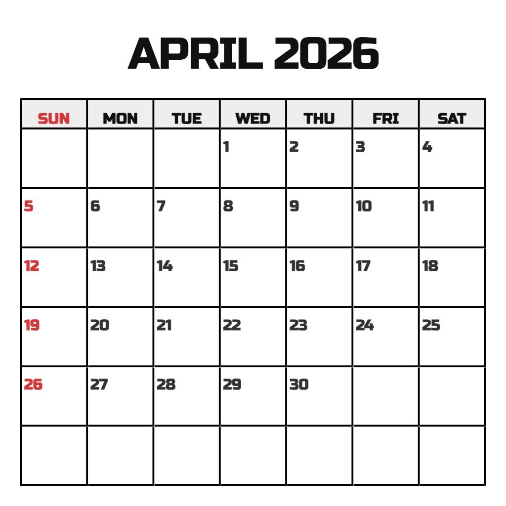 Cute Calendar April 2026 Printable Free Notes PDF Download