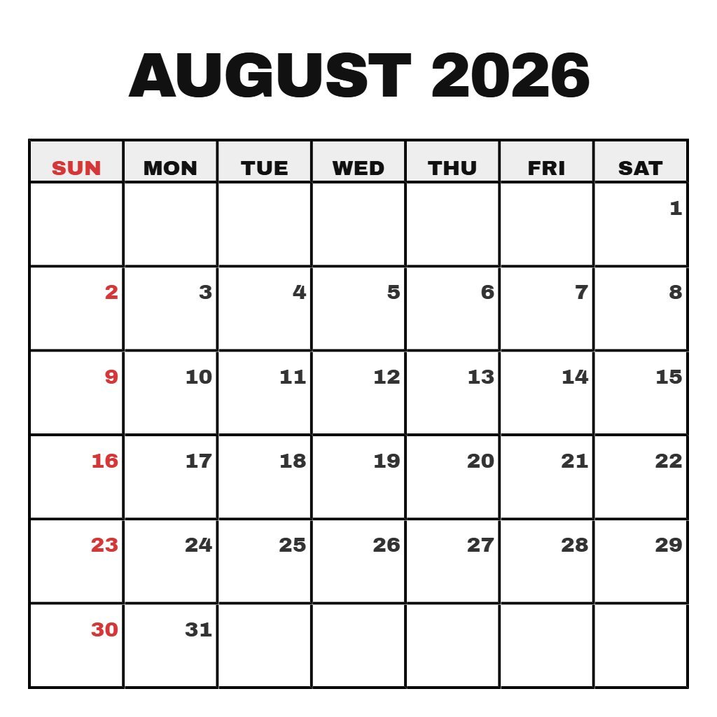 Editable Calendar August 2026 Free Printable Planning PDF Download Editable Calendar August 2026 Free Printable Planning PDF Download