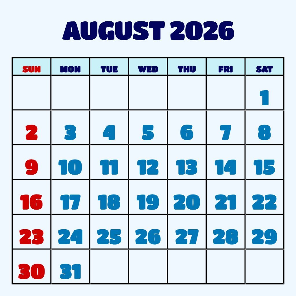Free Calendar August 2026 Free Printable Schedule PDF Download Free Calendar August 2026 Free Printable Schedule PDF Download