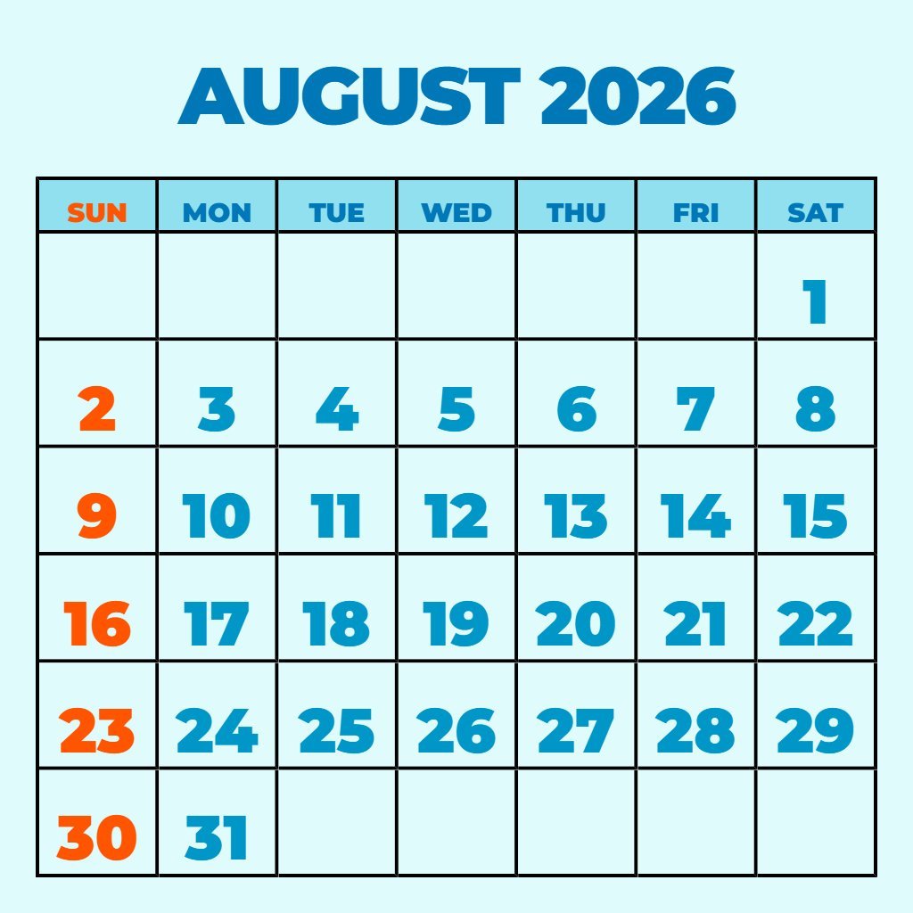 Editable Calendar For August 2026 Printable Wallpaper PDF Download