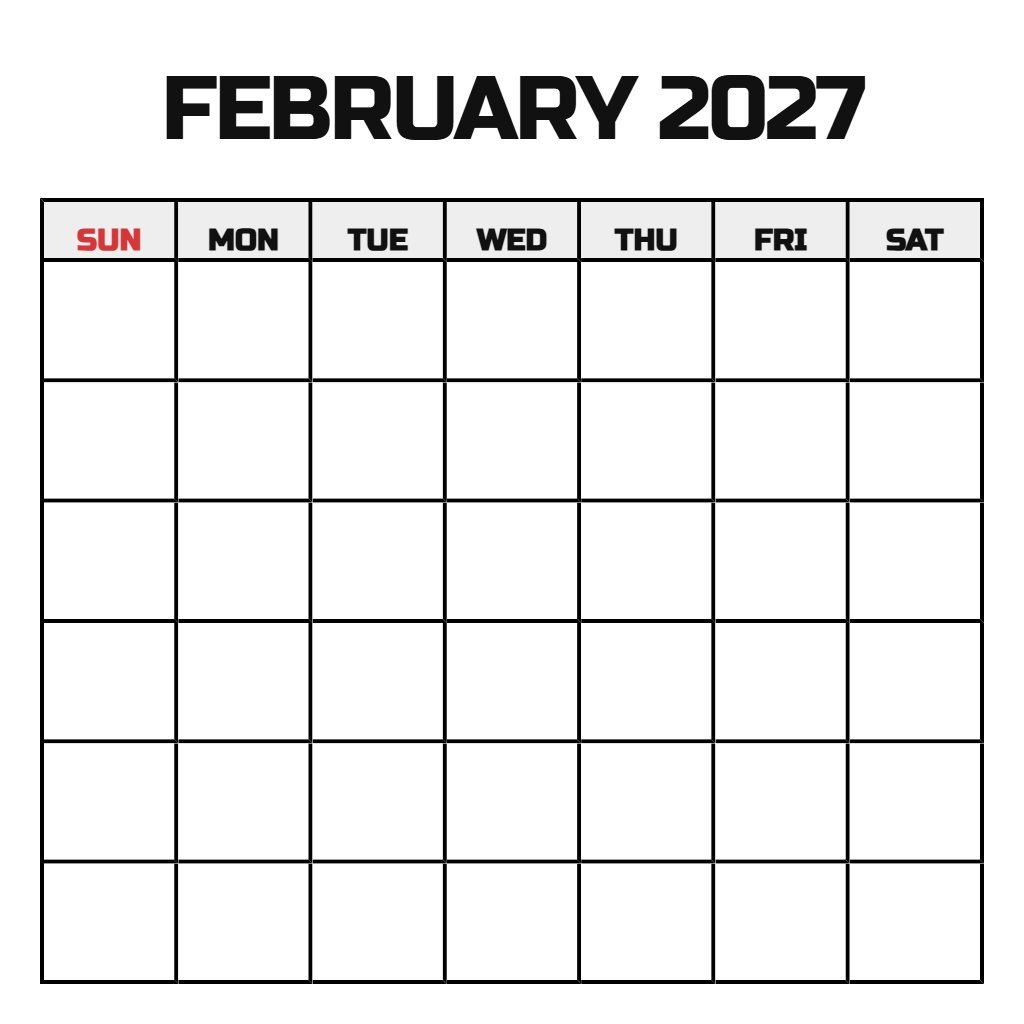 Calendar For February 2027 Blank Printable