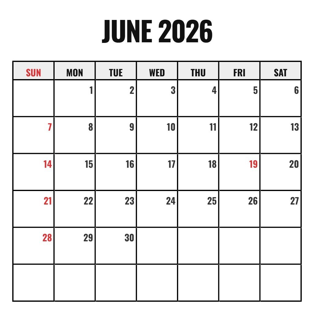 Cute Calendar For June 2026 Printable Notes PDF Download