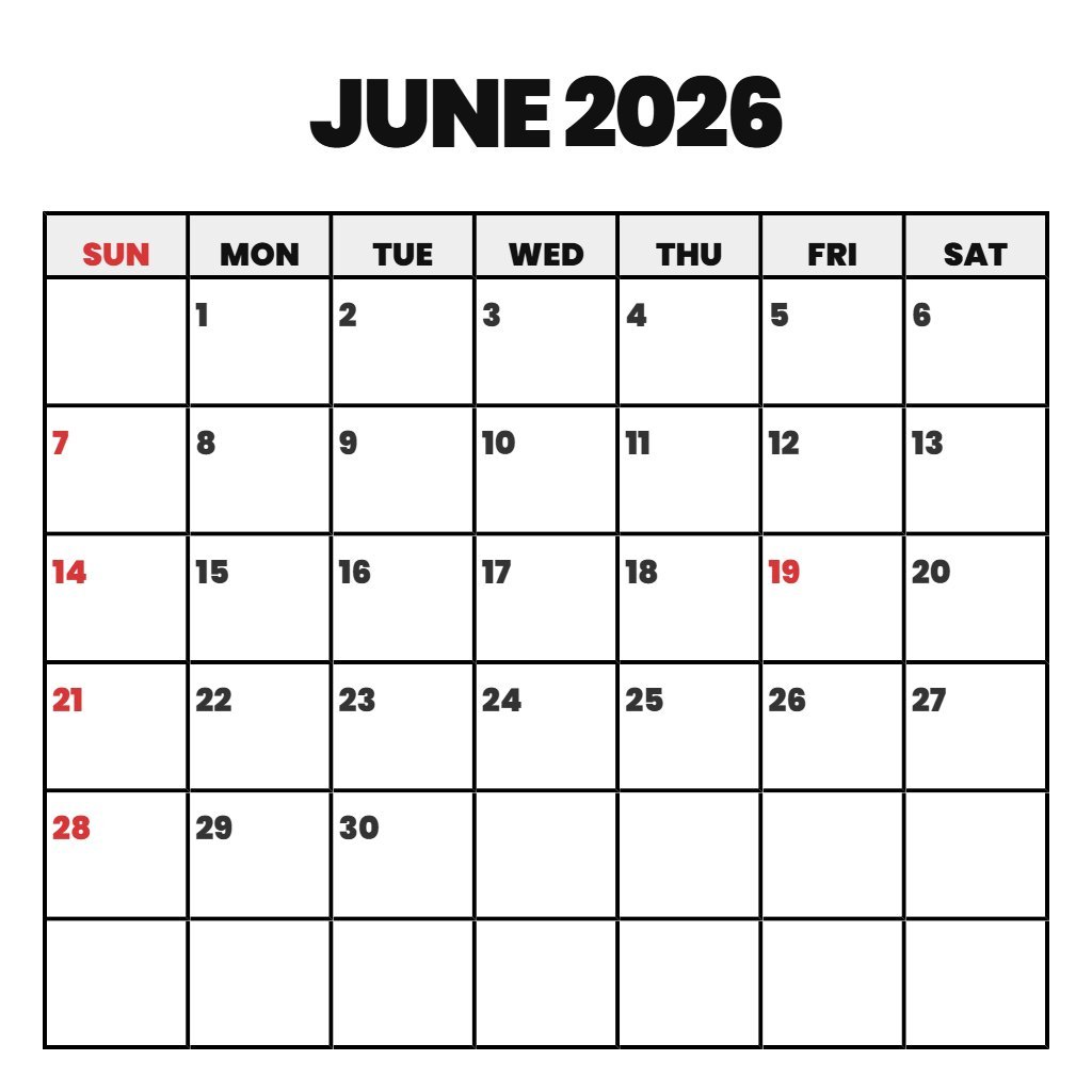 Editable Calendar For June 2026 Printable Notes PDF Download