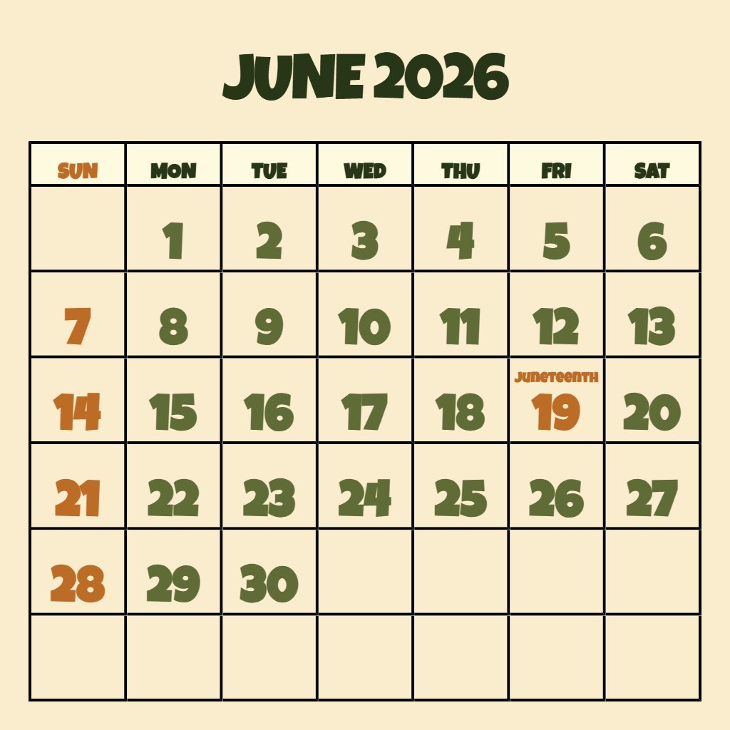 Editable Calendar For June 2026 Printable Planning PDF Download