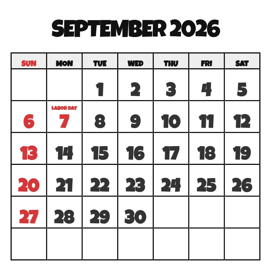 Calendar For September 2026 Calendar For September 2026 Download