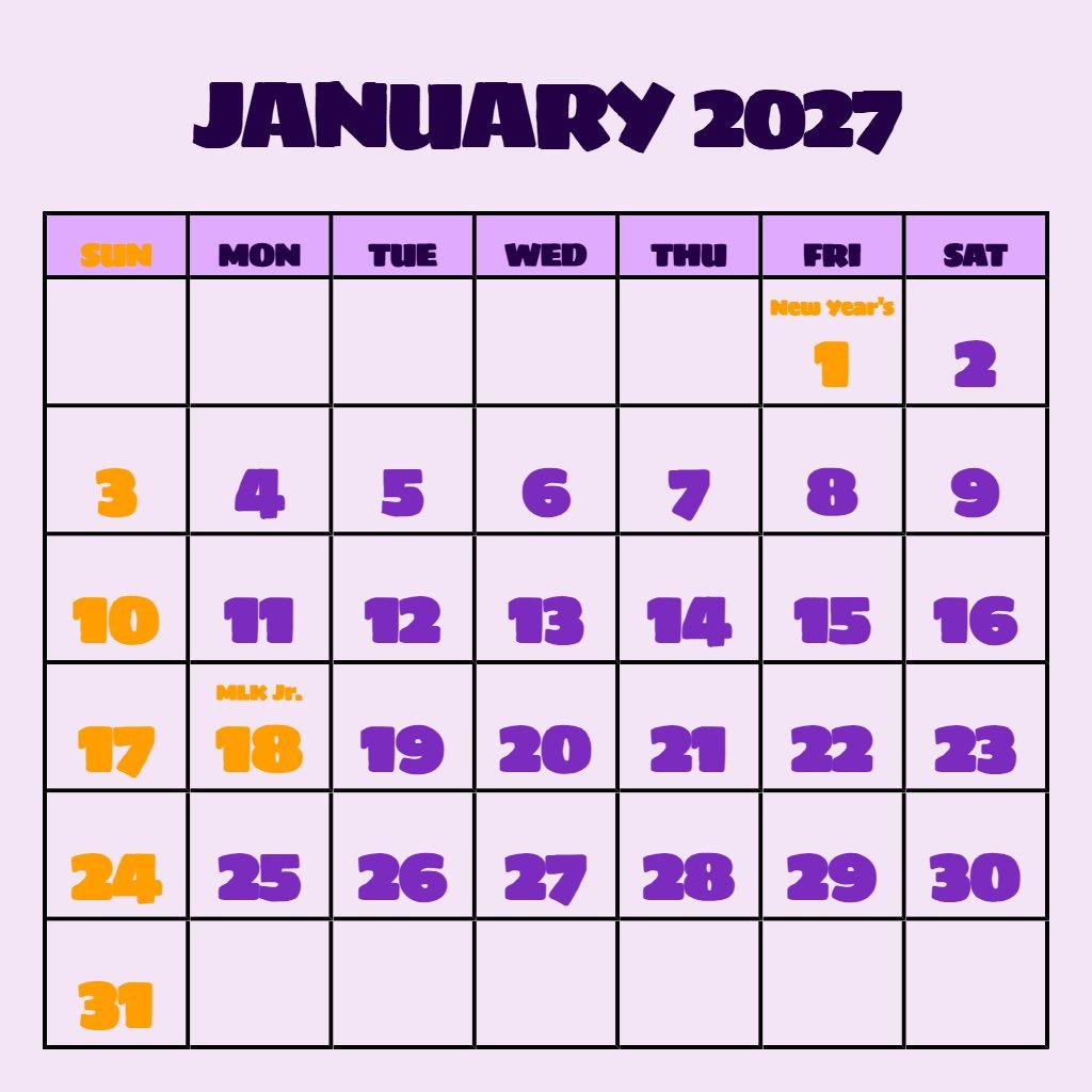 Free Calendar January 2027 Printable Free Wallpaper PDF Download