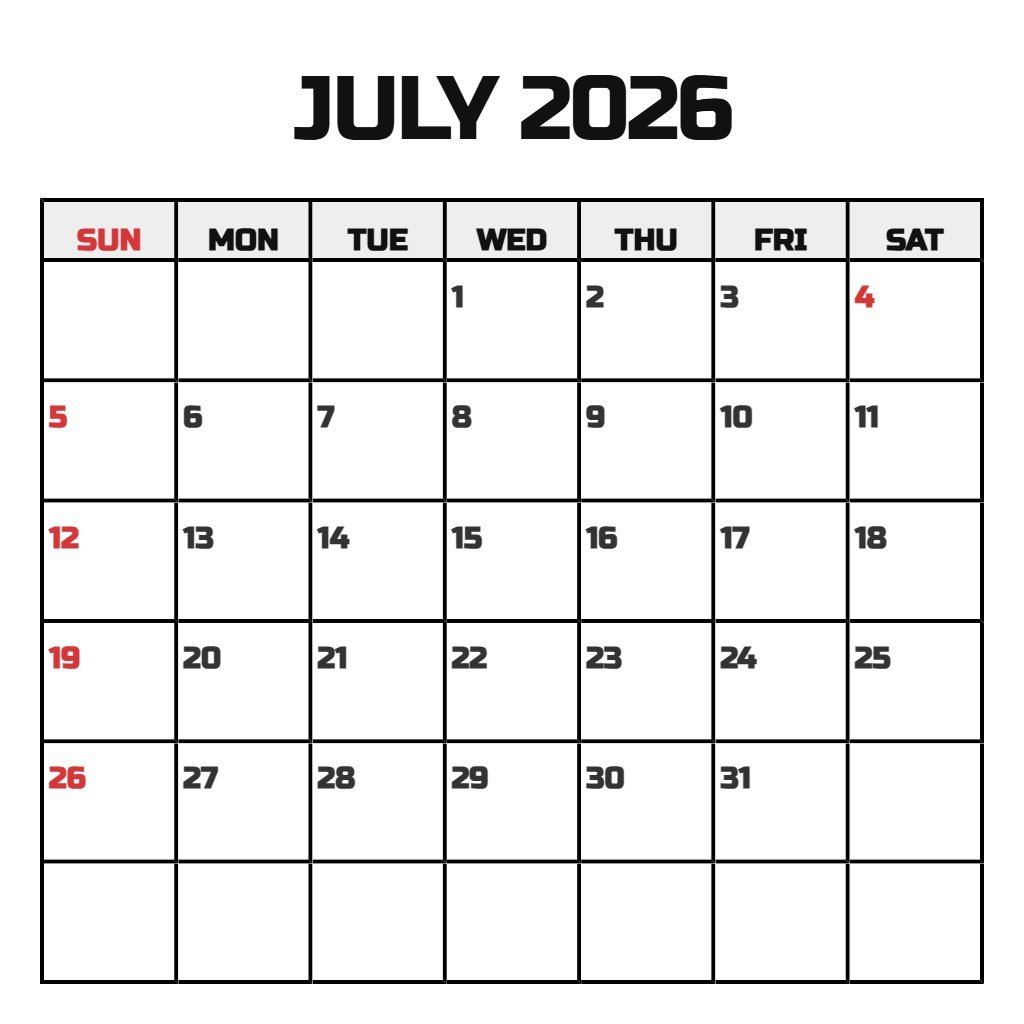 Editable Calendar July 2026 Free Printable Notes PDF Download