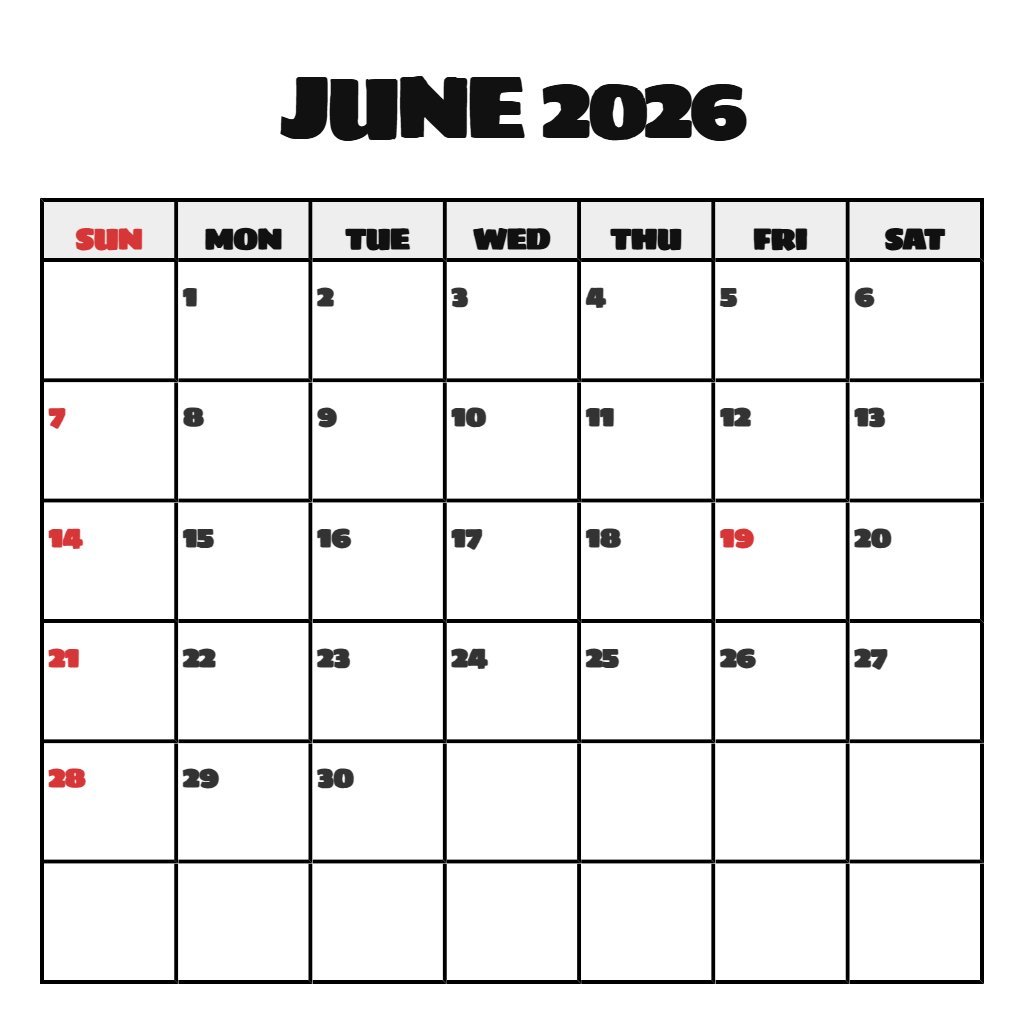 Editable Calendar June 2026 Printable Free Wallpaper PDF Download