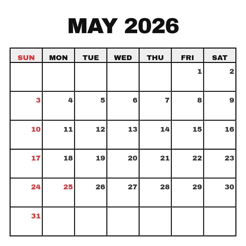 Cute Calendar May 2026 Free Schedule Printable Cute Calendar May 2026 Free Schedule Printable