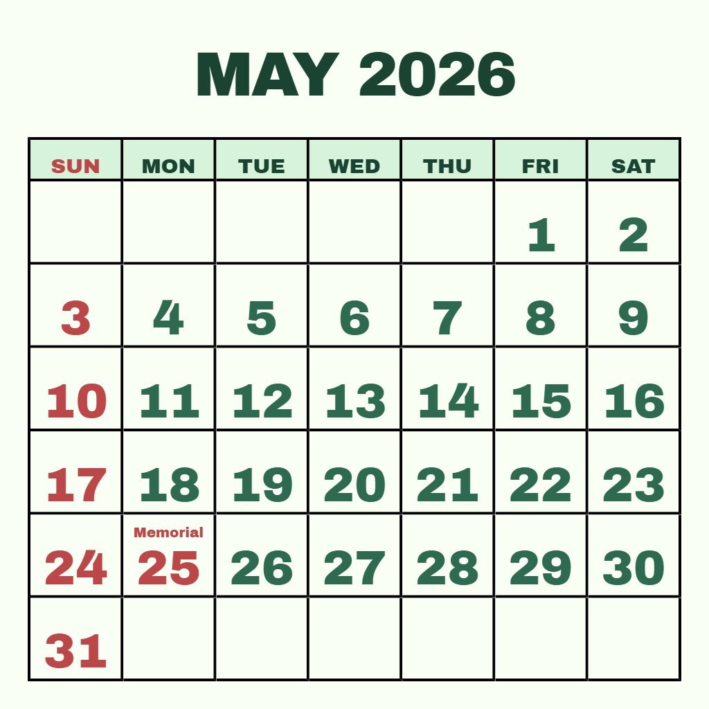 Custom Calendar May 2026 Free Schedule PDF Custom Calendar May 2026 Free Schedule PDF