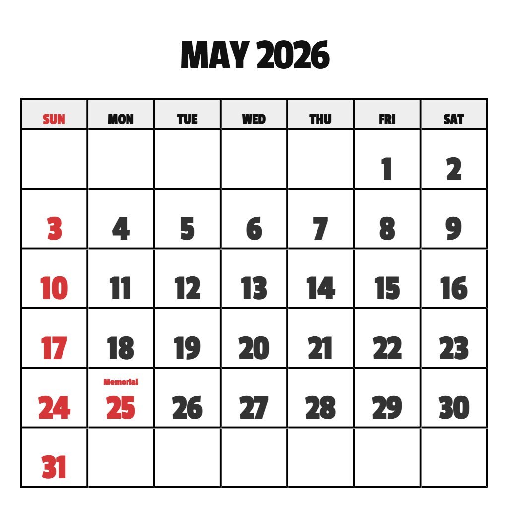 Calendar May 2026 Free Calendar May 2026 Free Printable