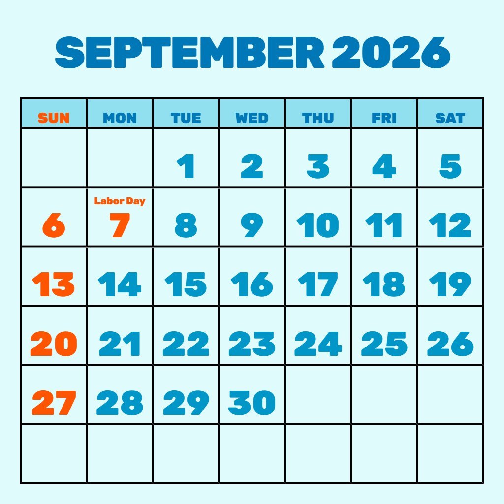 Custom Calendar September 2026 Printable Free Notes PDF Download