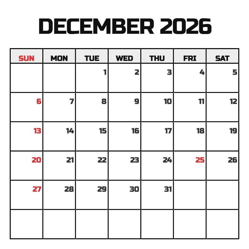 Free Christmas December 2026 Calendar Printable Wallpaper PDF Download