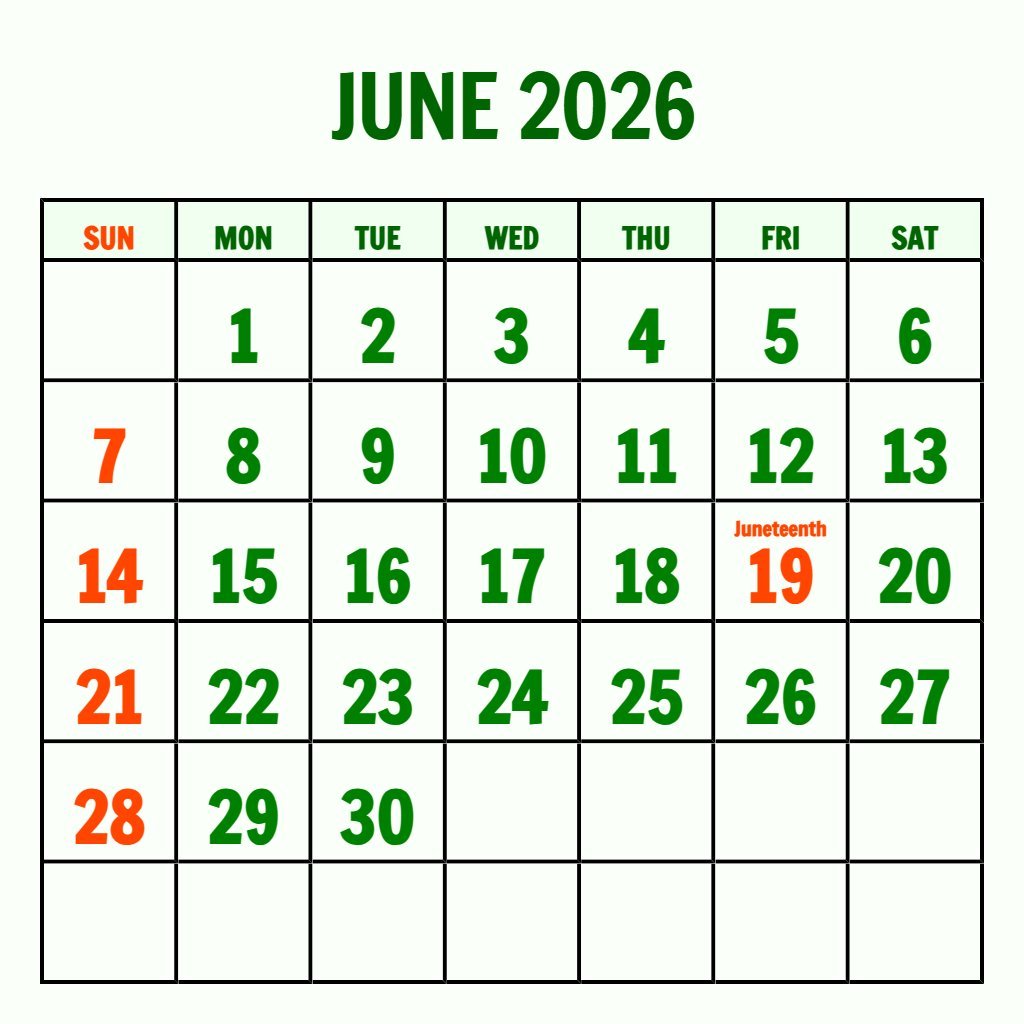 Custom Color 2026 June Calendar Planner Printable Notes PDF Download