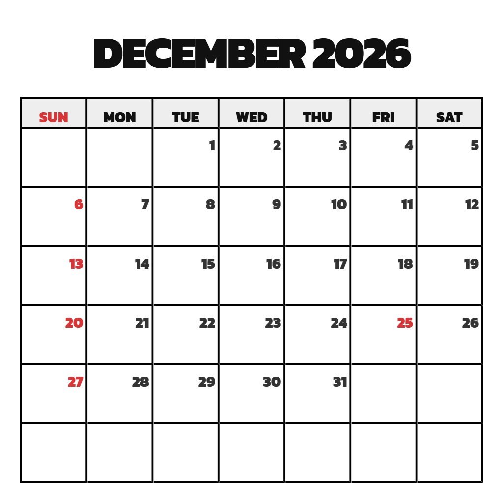 Editable Cute December 2026 Calendar Printable Notes PDF Download