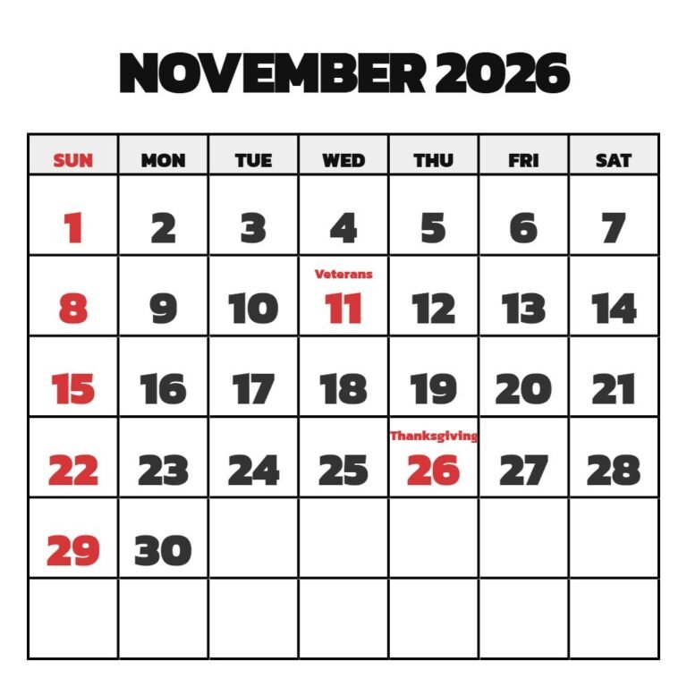 Cute November 2026 Calendar Printable PDF Download