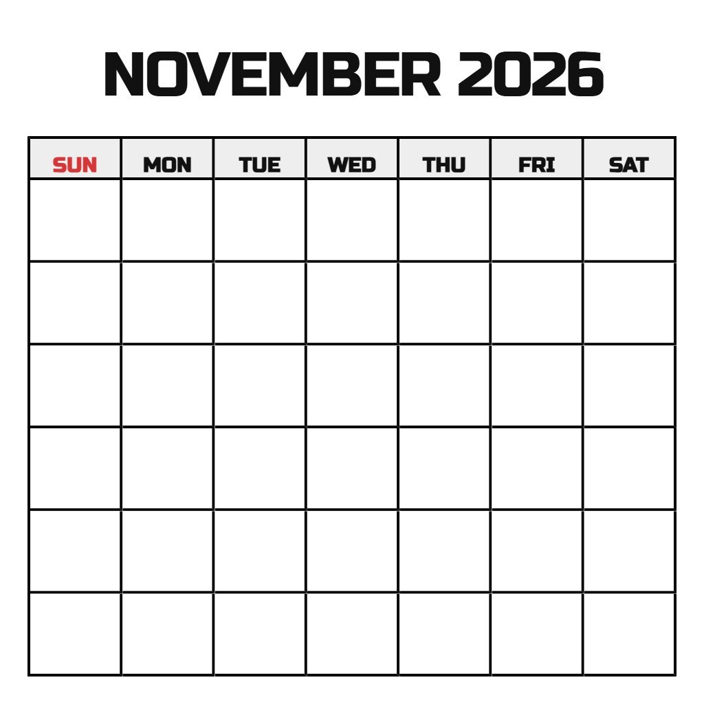 Cute November 2026 Calendar Printable Blank PDF Download