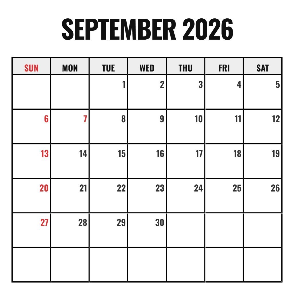Free Cute September 2026 Calendar Printable Wallpaper PDF Download