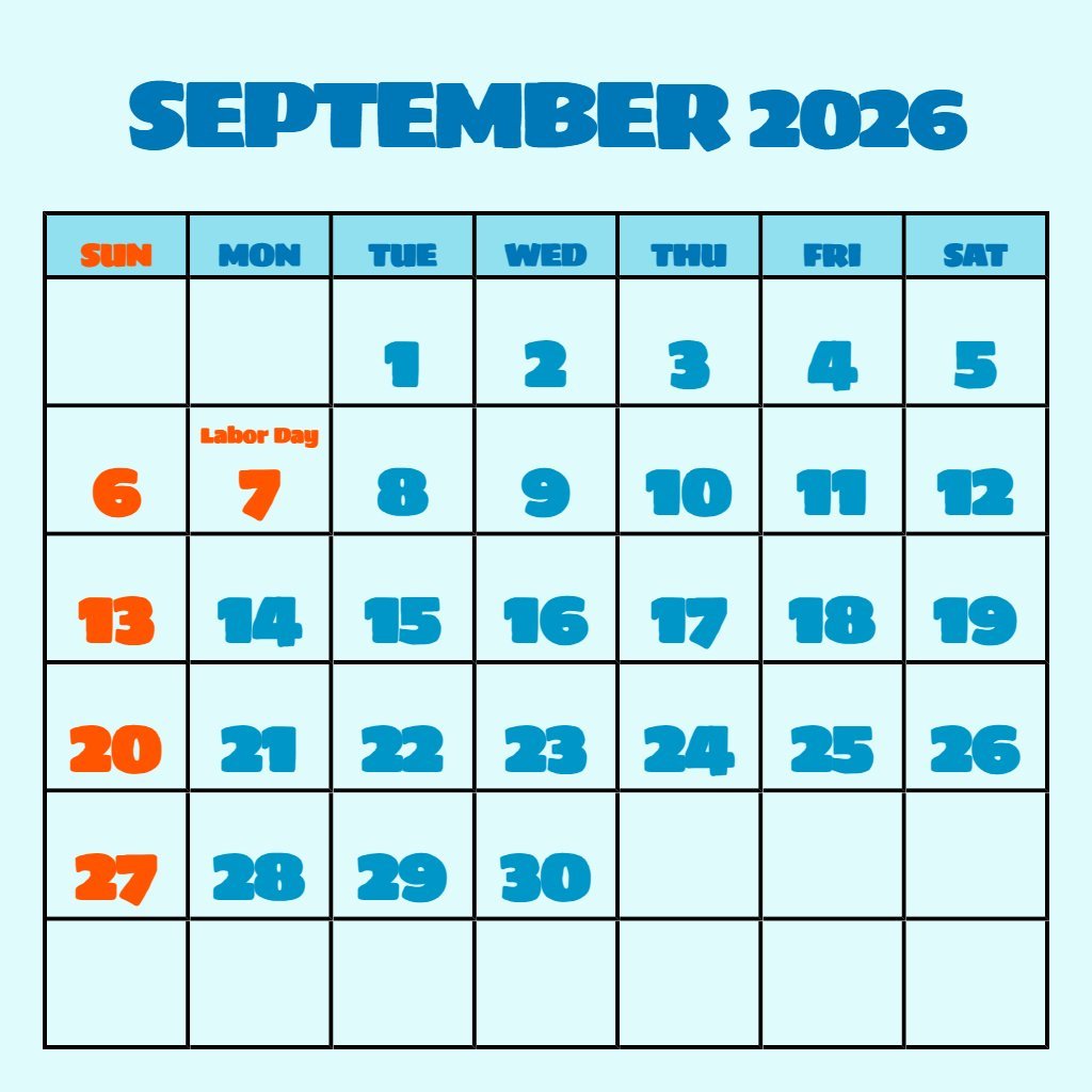 Cute Cute September 2026 Calendar Printable Planning PDF Download