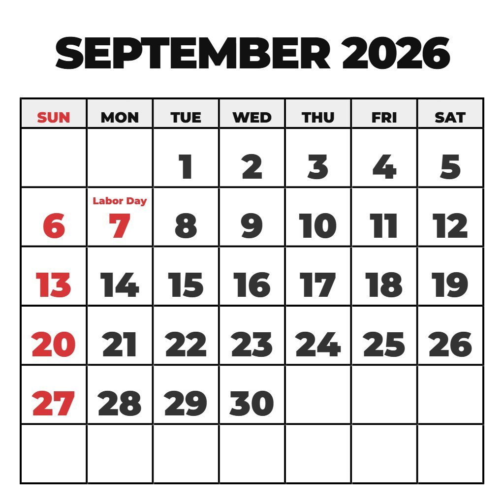 Cute September 2026 Calendar Printable PDF Download