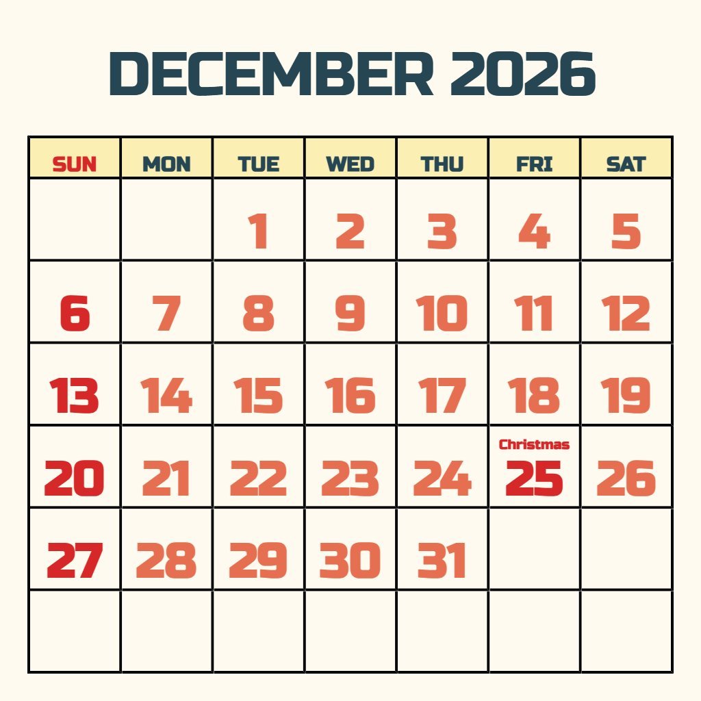 Free December 2026 And January 2026 Calendar Printable Planning PDF Download Free December 2026 And January 2026 Calendar Printable Planning PDF Download