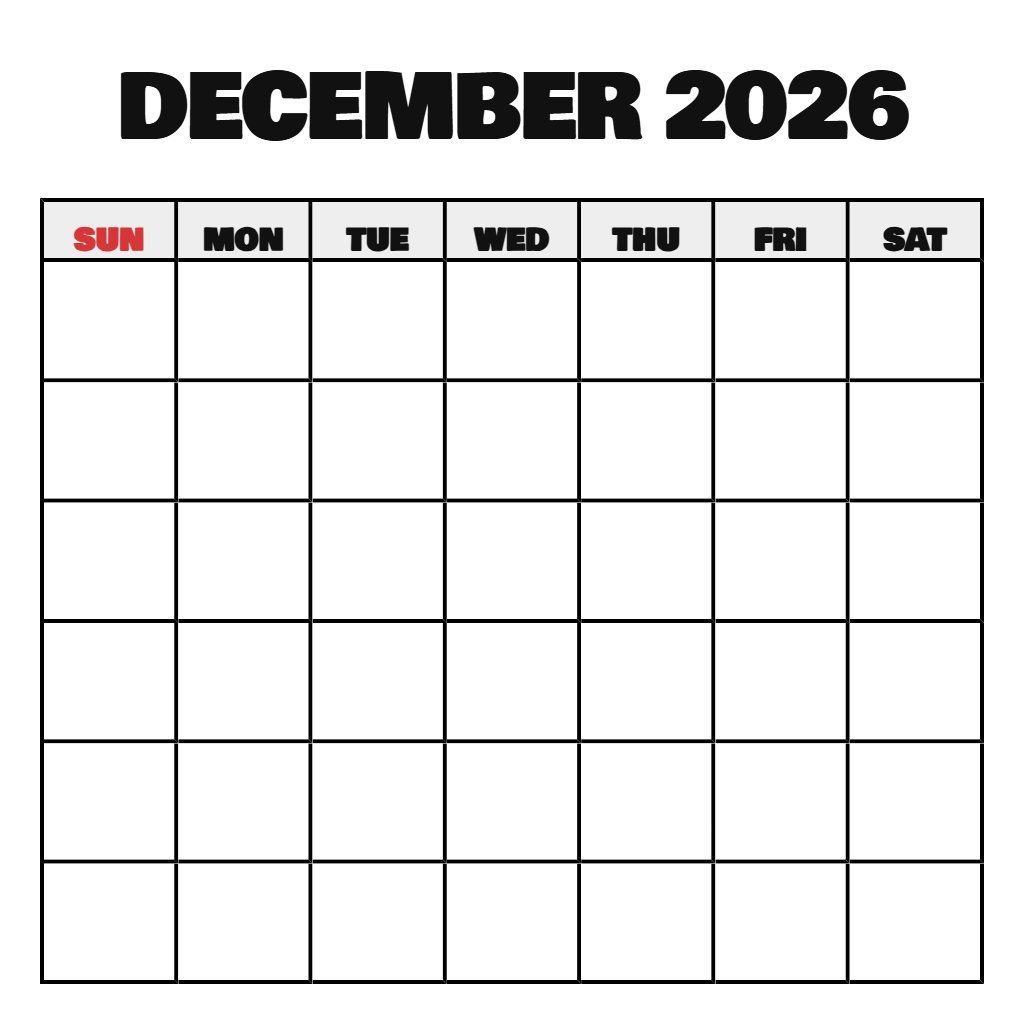 December 2026 And January 2026 Calendar Printable Blank PDF Download December 2026 And January 2026 Calendar Printable Blank PDF Download