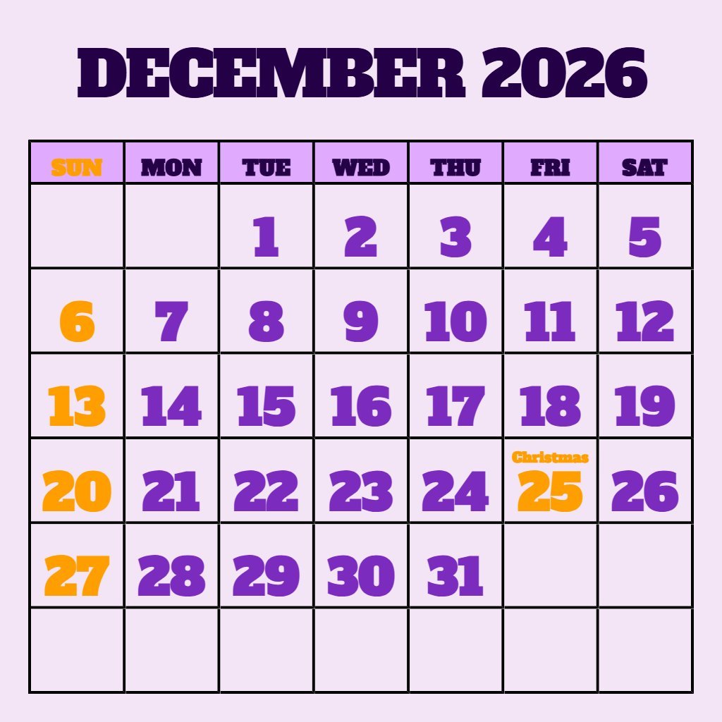 Free December 2026 Blank Calendar Printable Free Notes PDF Download
