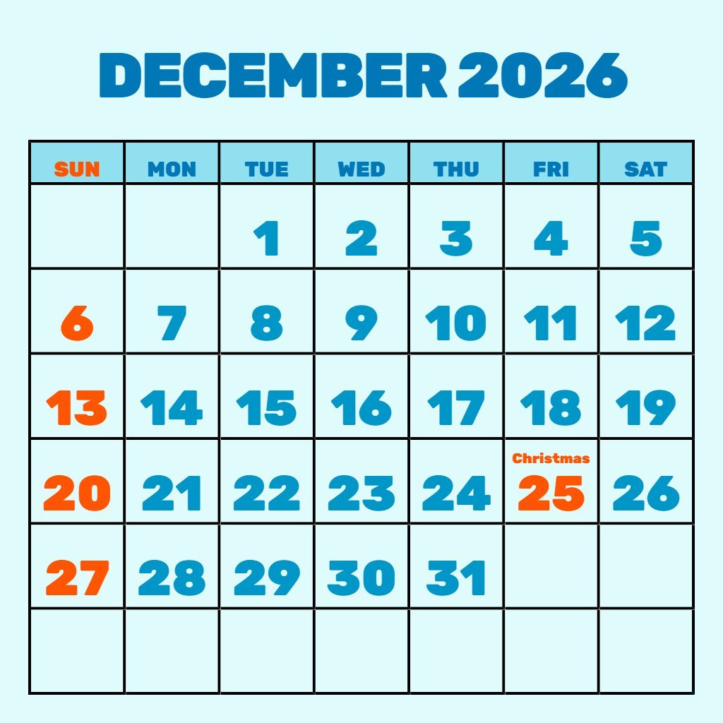 Free December 2026 Calendar Free Printable Notes PDF Download