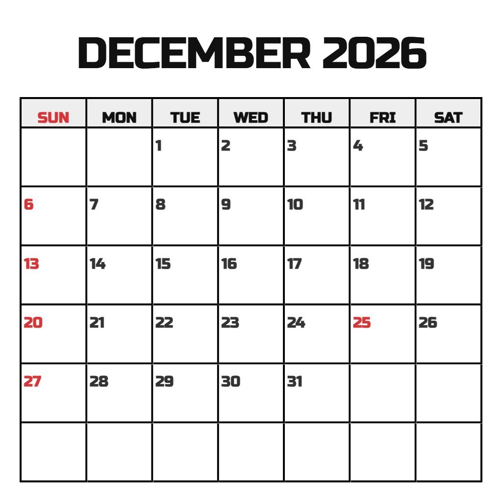 Free December 2026 Calendar Pdf Printable Free Notes PDF Download