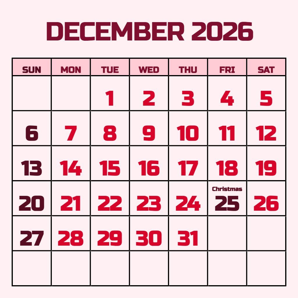 Custom December 2026 Calendar Pdf Printable Free Planning PDF Download