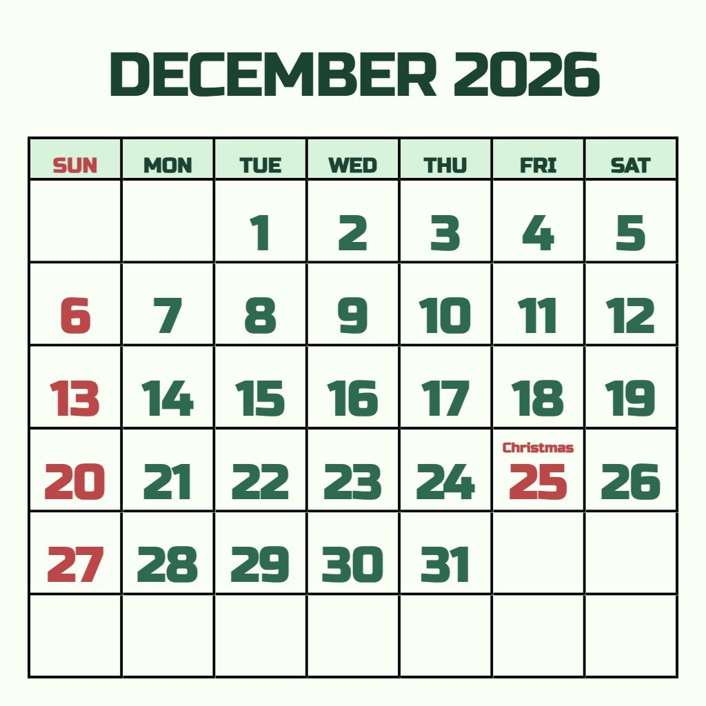 Editable December 2026 Calendar Pdf Printable Free Wallpaper PDF Download