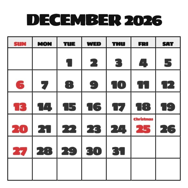 December 2026 Calendar Printable Pdf PDF Download