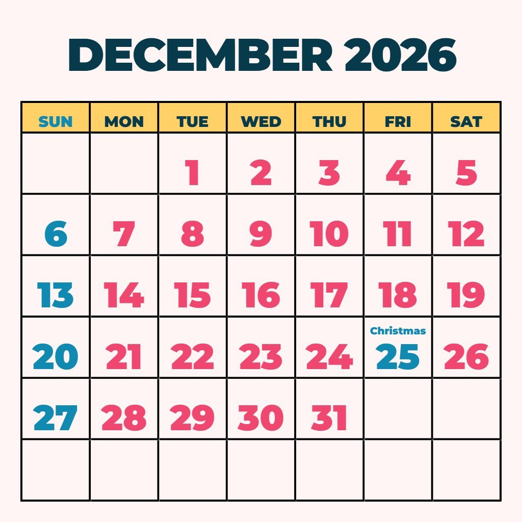 Editable December 2026 Calendar Printable Pdf Free Planning PDF Download